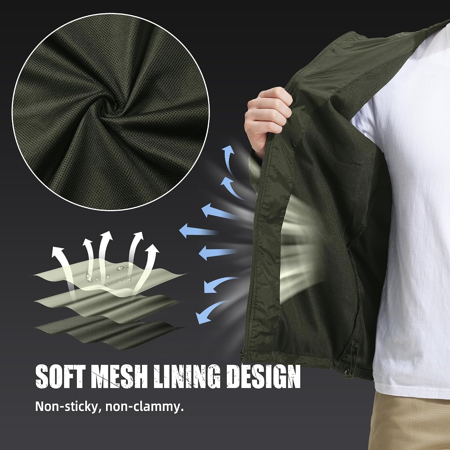 image:imageZITY Mens Rain Jacket Waterproof Lightweight Rain Coat Packable WindbreakerArmy Green