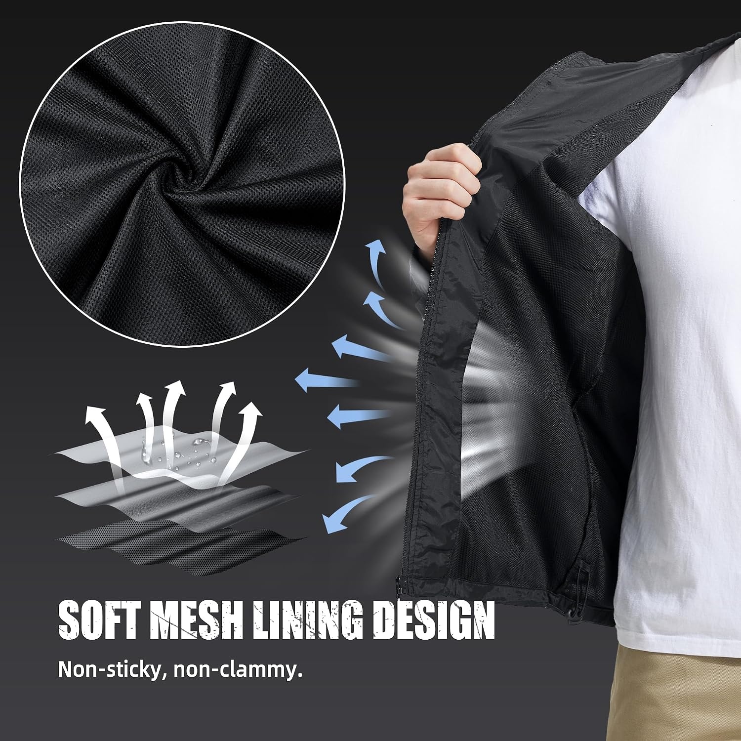 image:imageZITY Mens Rain Jacket Waterproof Lightweight Rain Coat Packable WindbreakerBlack