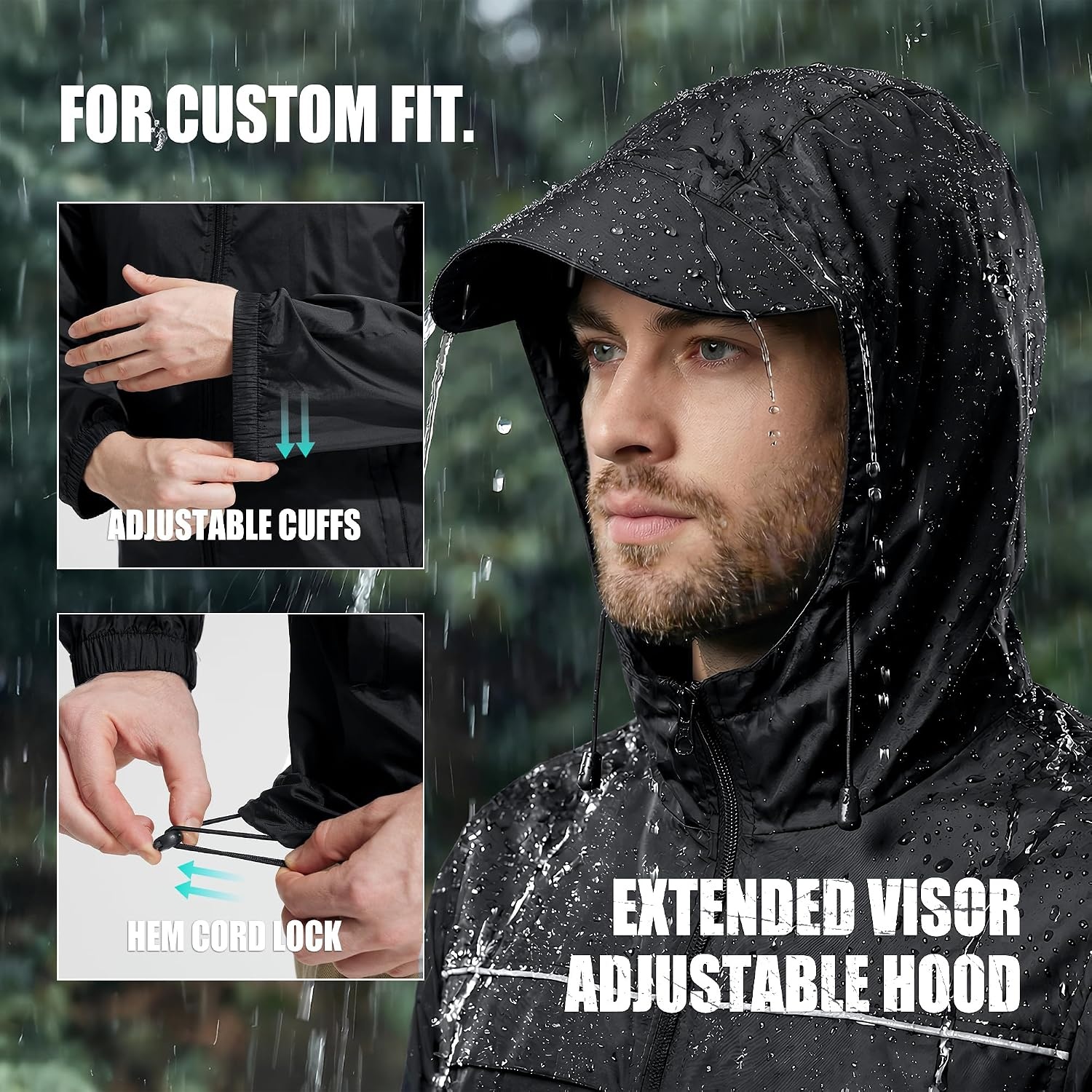 image:imageZITY Mens Rain Jacket Waterproof Lightweight Rain Coat Packable WindbreakerBlack