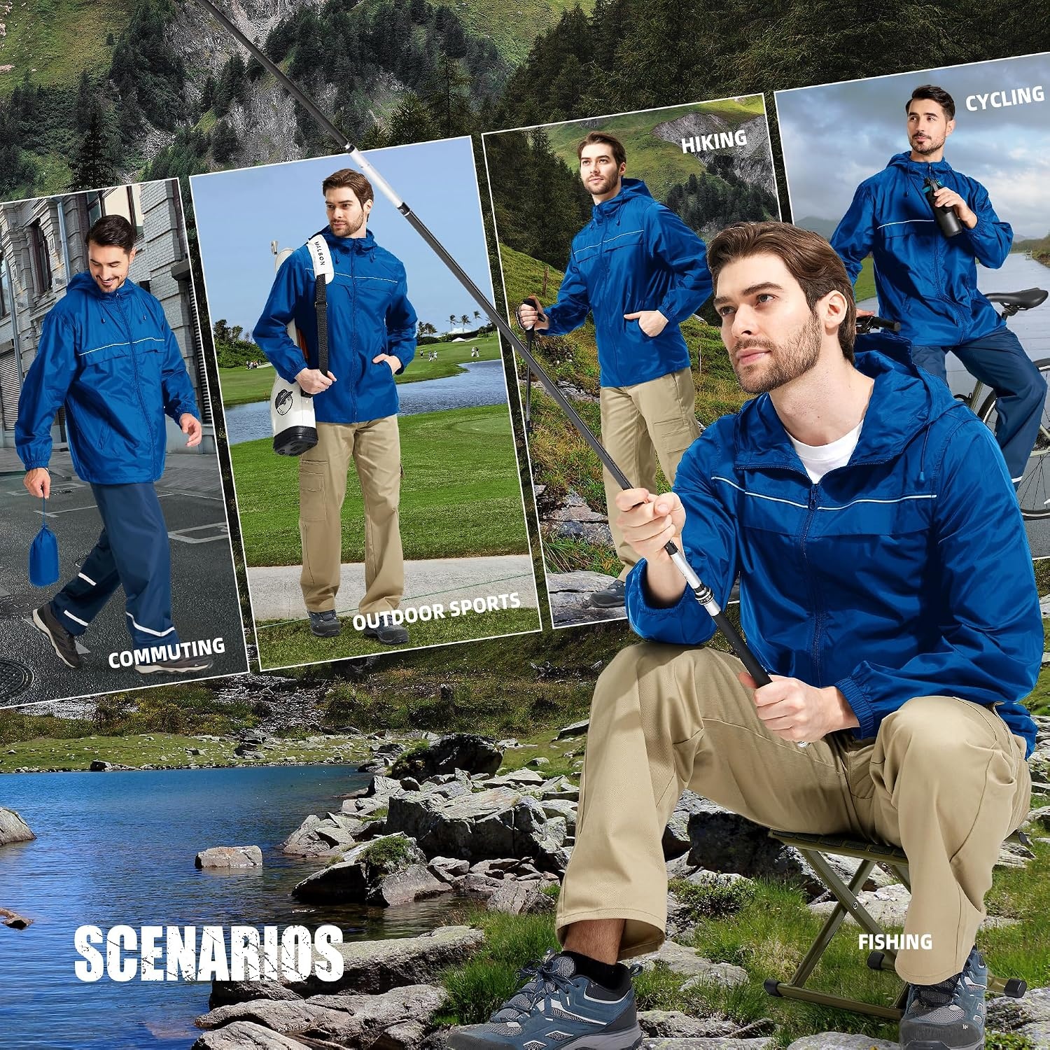 image:imageZITY Mens Rain Jacket Waterproof Lightweight Rain Coat Packable WindbreakerBlue