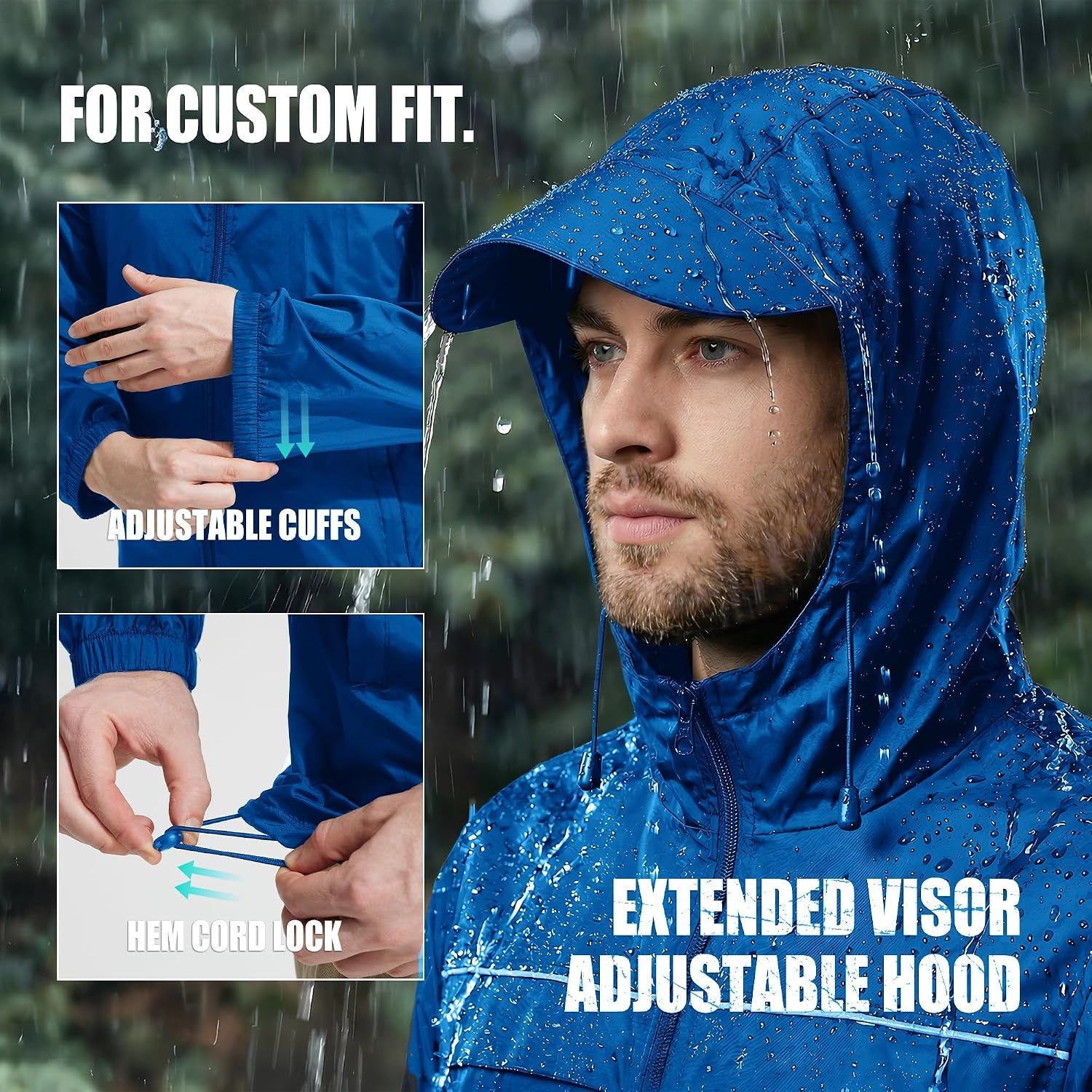 image:imageZITY Mens Rain Jacket Waterproof Lightweight Rain Coat Packable WindbreakerBlue