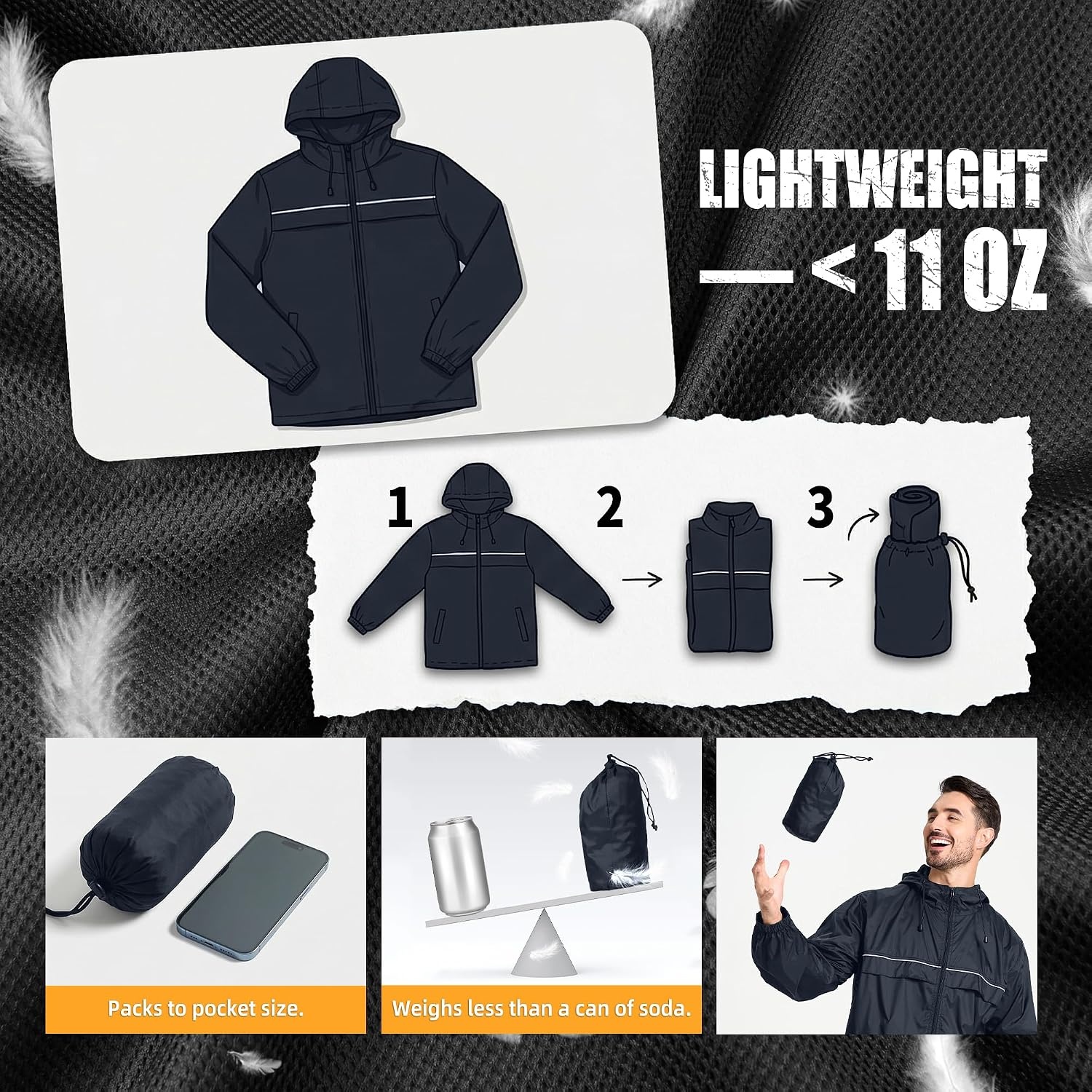 image:imageZITY Mens Rain Jacket Waterproof Lightweight Rain Coat Packable WindbreakerGray Blue
