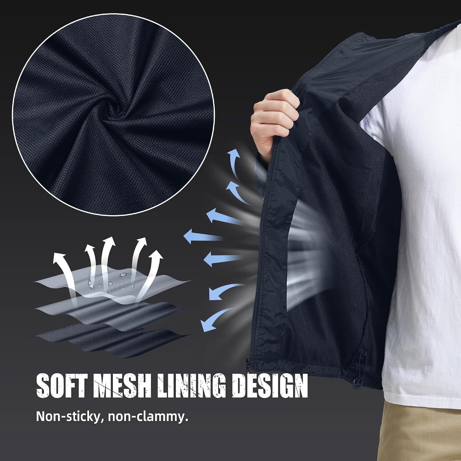 image:imageZITY Mens Rain Jacket Waterproof Lightweight Rain Coat Packable WindbreakerGray Blue