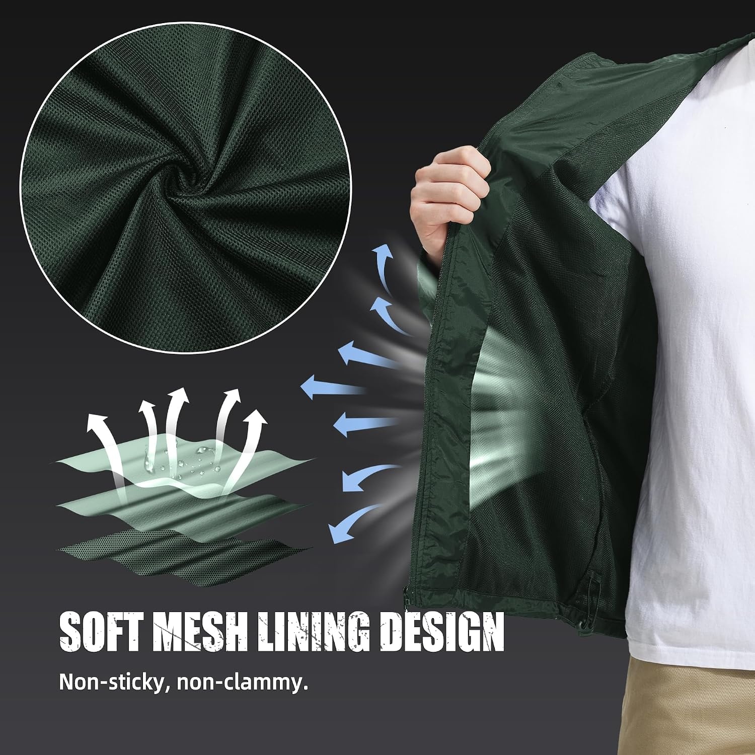 image:imageZITY Mens Rain Jacket Waterproof Lightweight Rain Coat Packable WindbreakerGreen