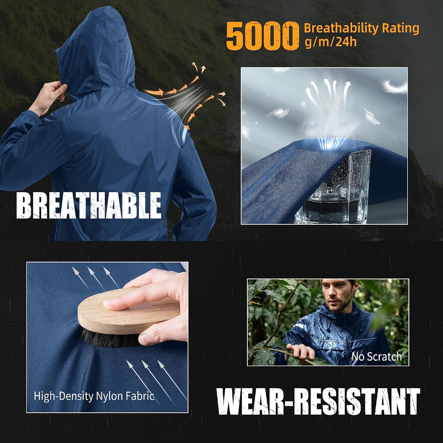 image:imageZITY Mens Rain Jacket Waterproof Lightweight Rain Coat Packable WindbreakerNavy