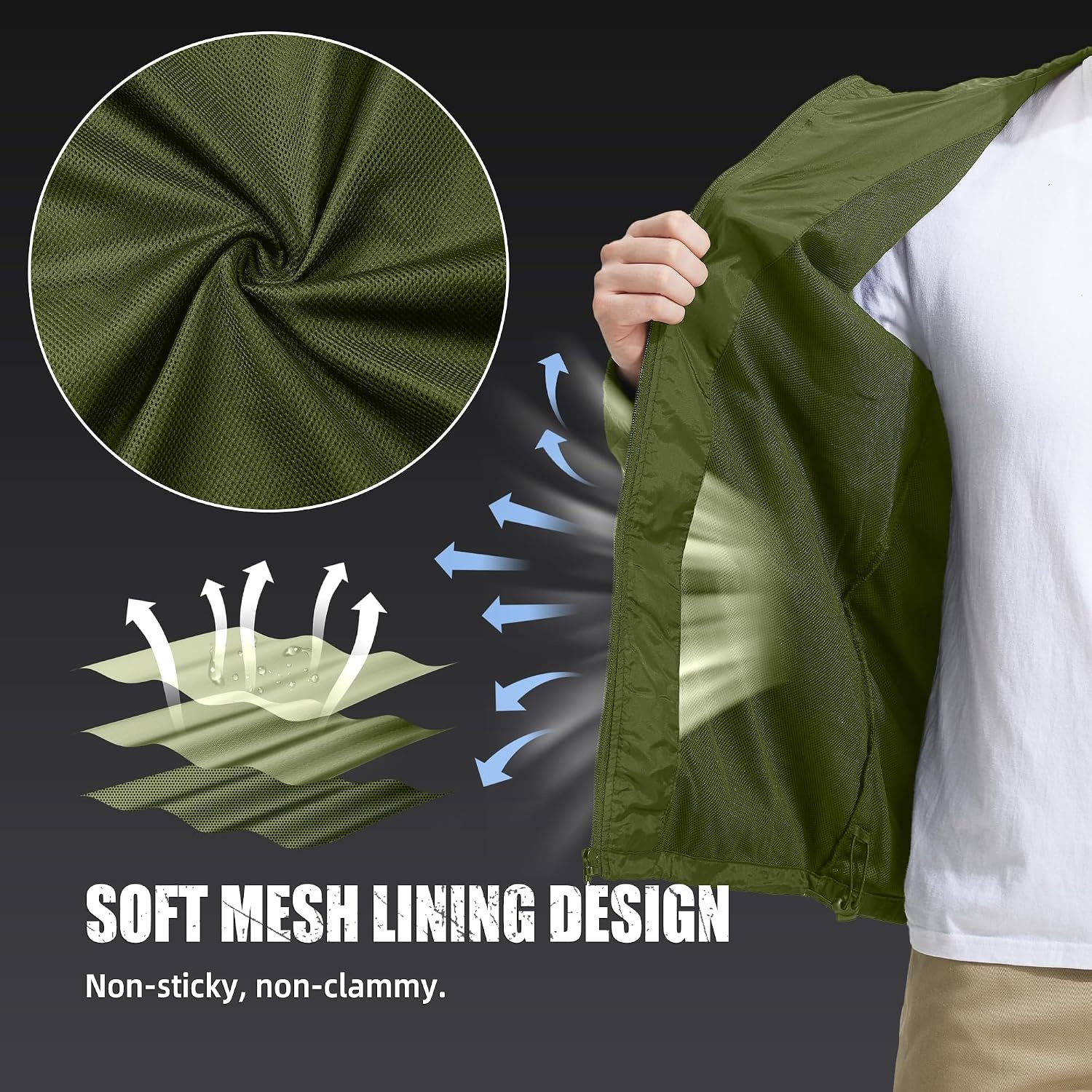 image:imageZITY Mens Rain Jacket Waterproof Lightweight Rain Coat Packable WindbreakerOlive Green