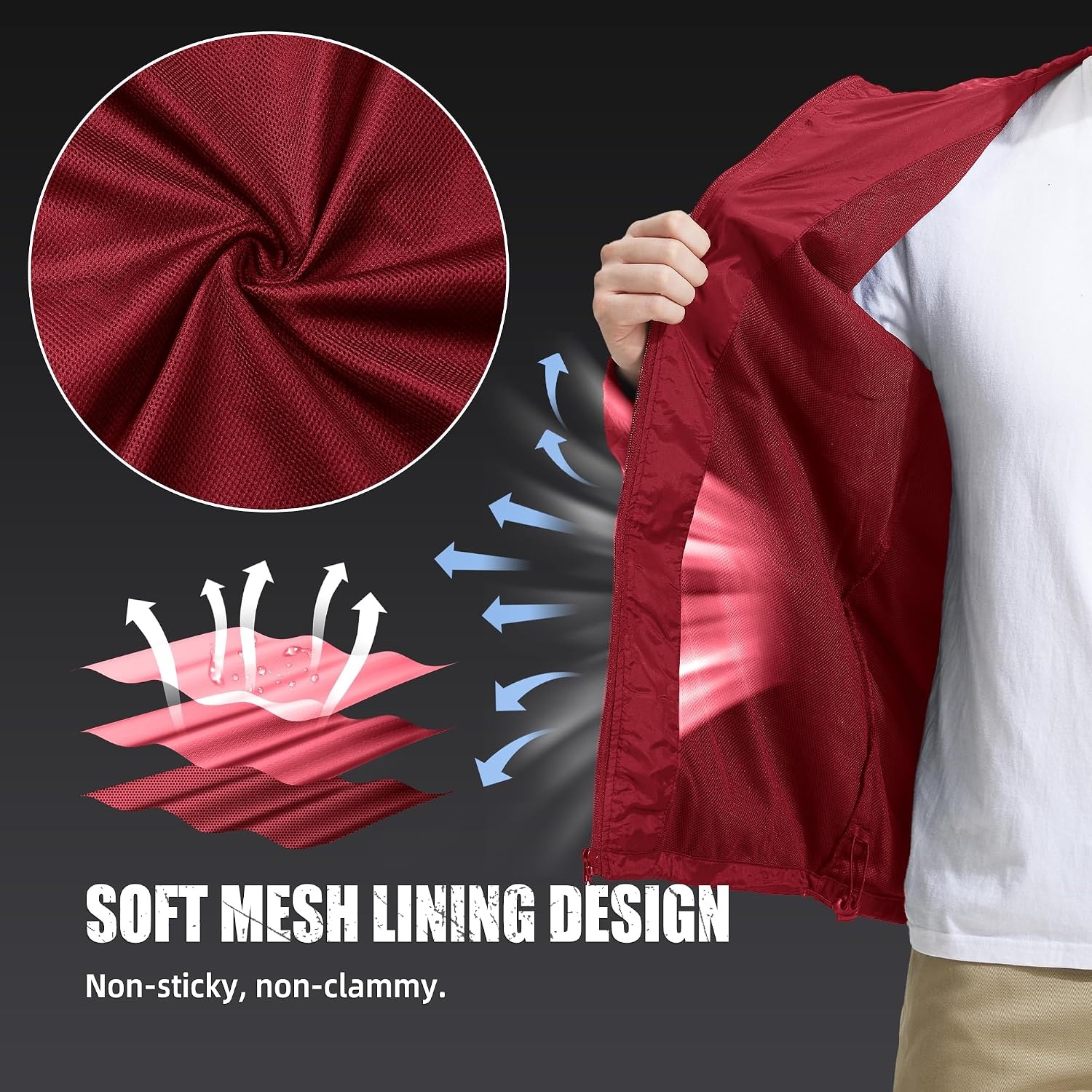image:imageZITY Mens Rain Jacket Waterproof Lightweight Rain Coat Packable WindbreakerRed