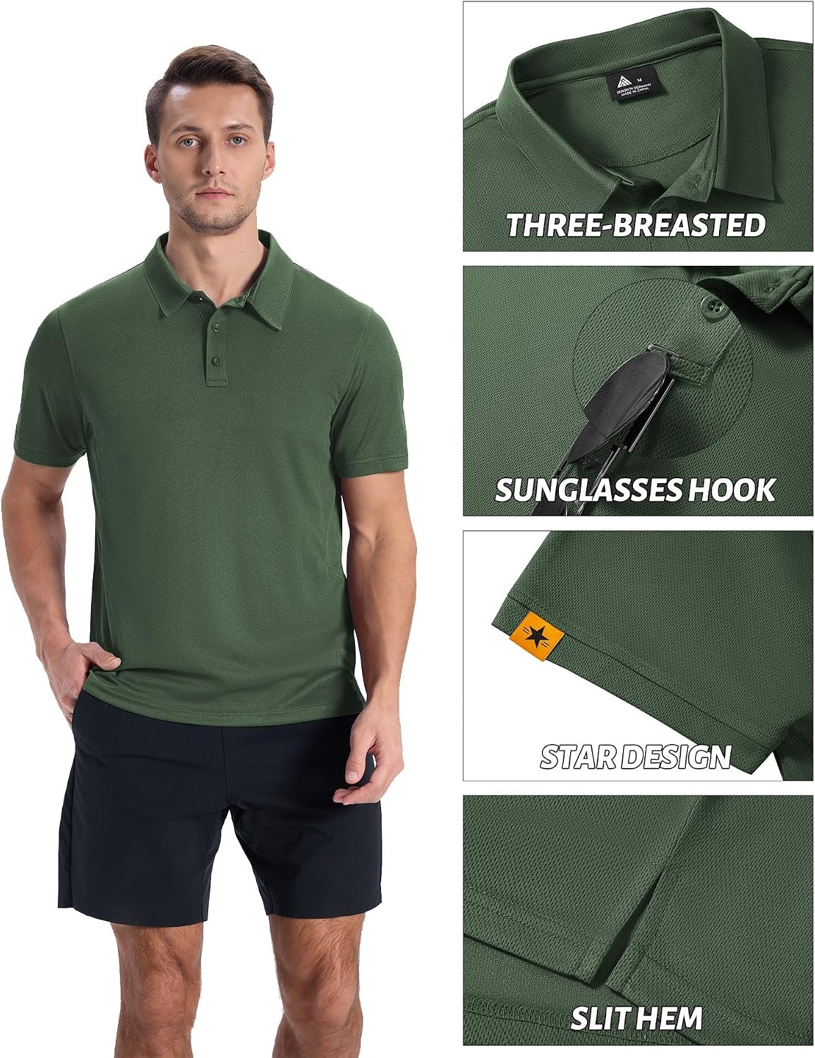 image:imageZITY Mens Short Sleeve Golf Polo Collared ShirtsArmy Green