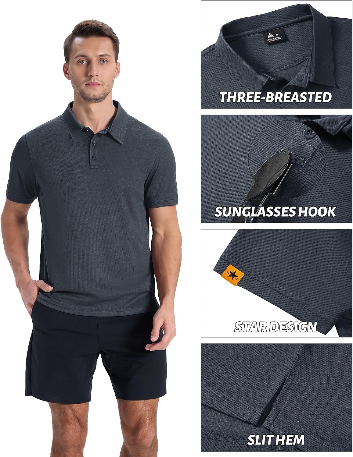 image:imageZITY Mens Short Sleeve Golf Polo Collared ShirtsGrey