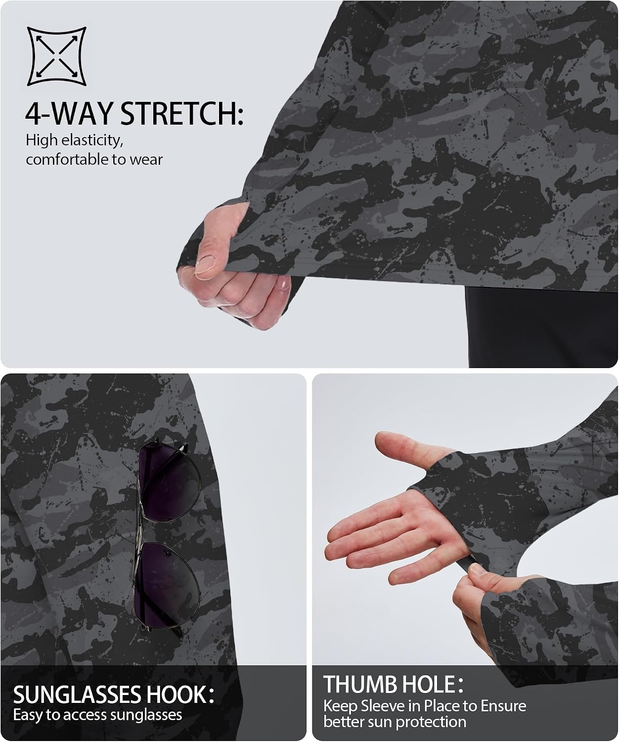 image:imageZITY Mens Sun Protection Printd Shirts Long Sleeve Rash Guard HoodiesFull Black Grey
