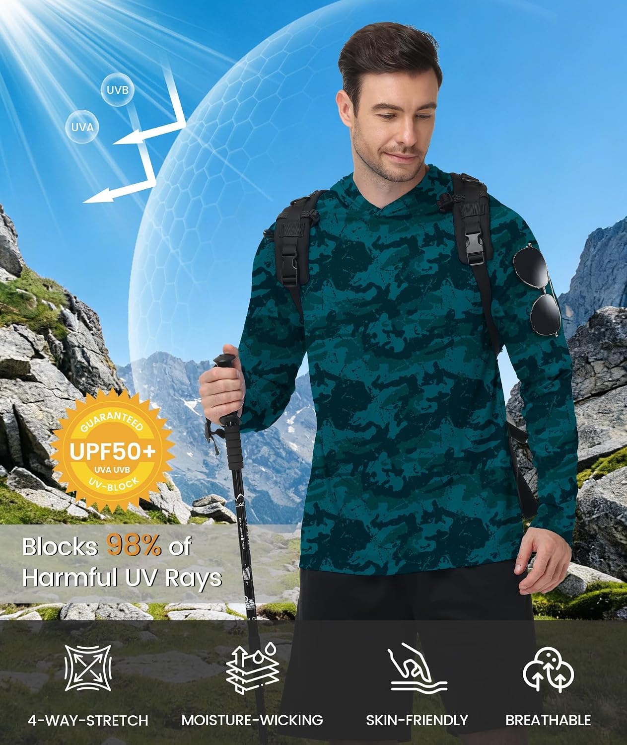 image:imageZITY Mens Sun Protection Printd Shirts Long Sleeve Rash Guard HoodiesFull Dark Blue