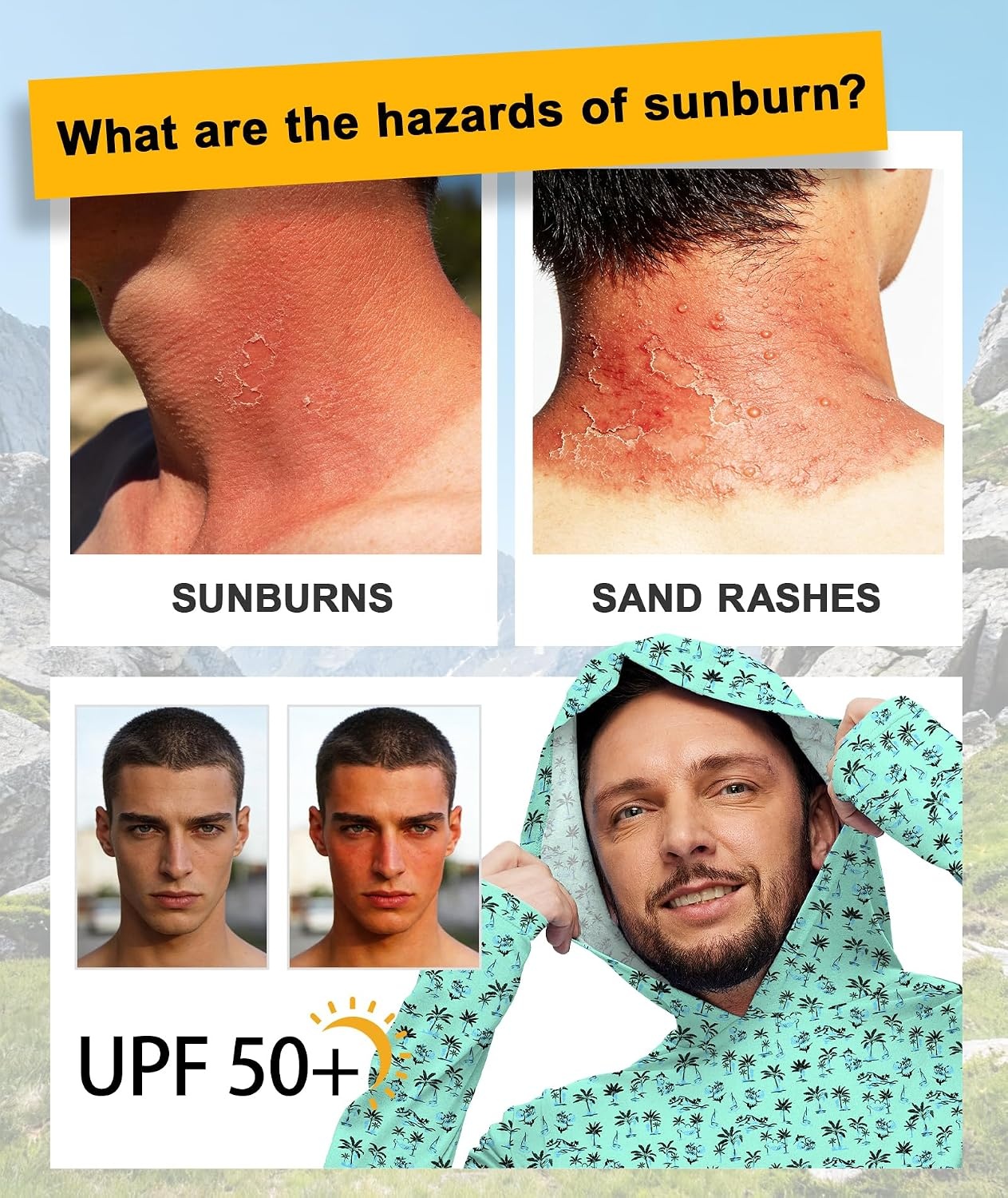 image:imageZITY Mens Sun Protection Printd Shirts Long Sleeve Rash Guard HoodiesFull Green Tree