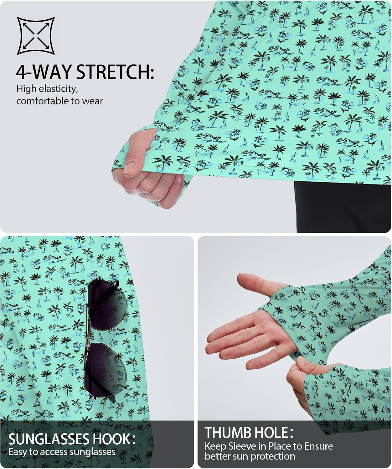 image:imageZITY Mens Sun Protection Printd Shirts Long Sleeve Rash Guard HoodiesFull Green Tree
