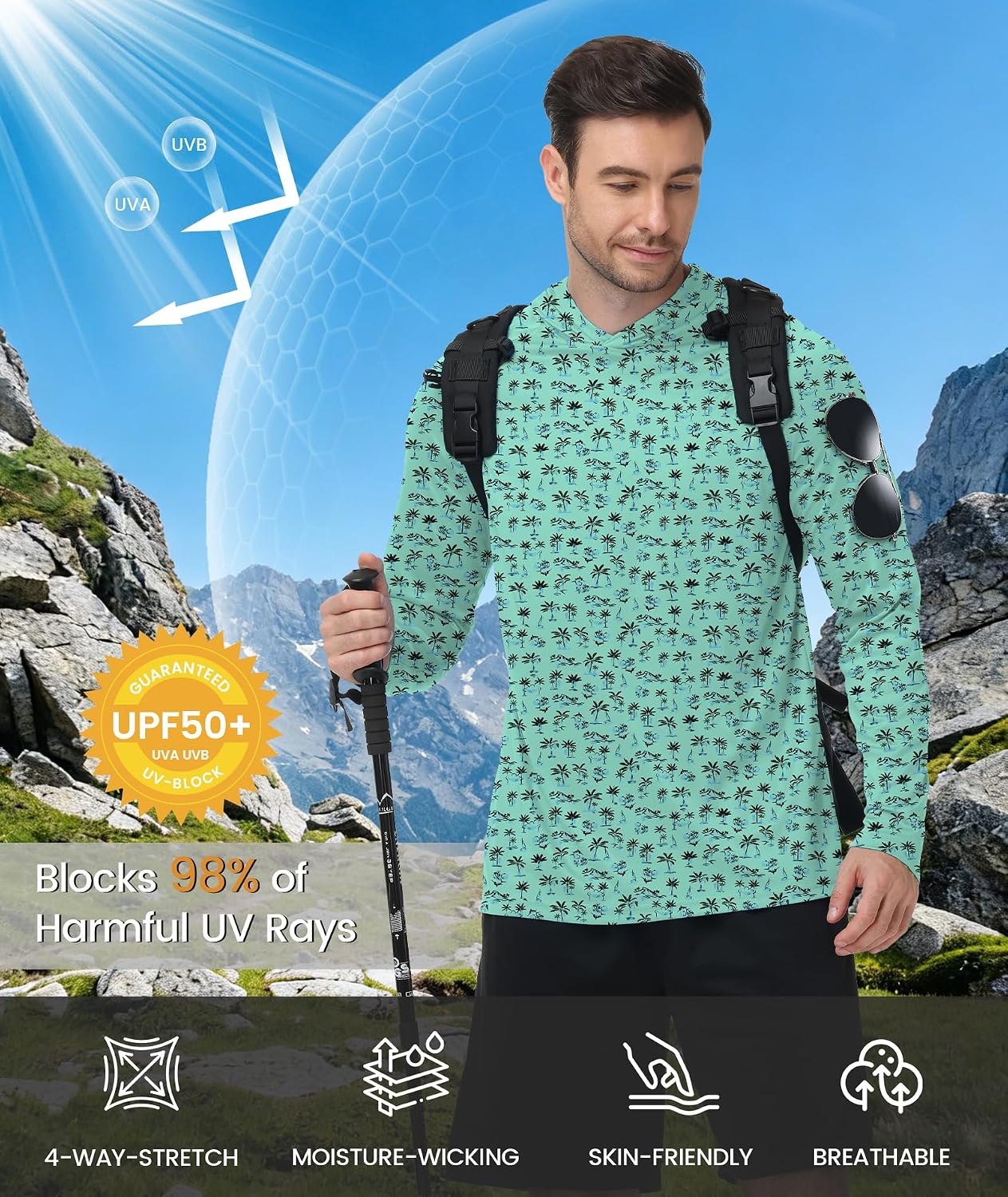 image:imageZITY Mens Sun Protection Printd Shirts Long Sleeve Rash Guard HoodiesFull Green Tree