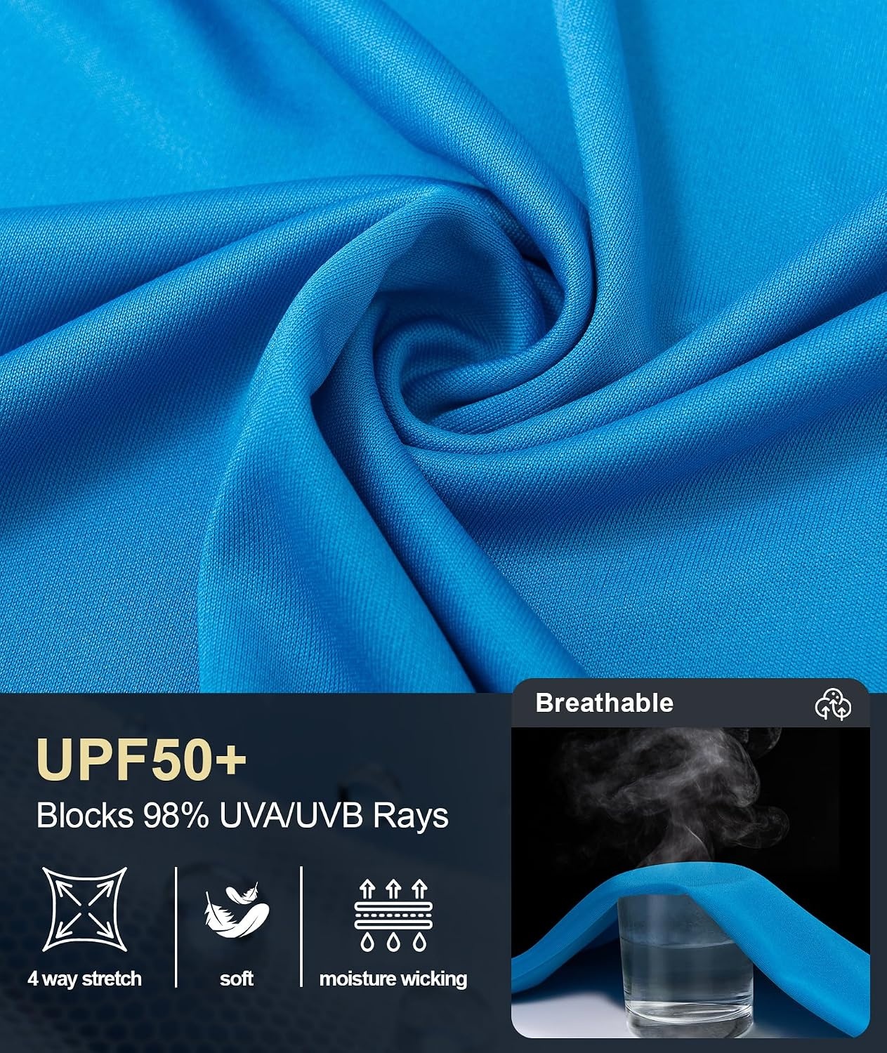 image:imageZITY Mens UPF 50 Sun Protection Shirts Long Sleeve Lightweight Rash GuardAzure Blue