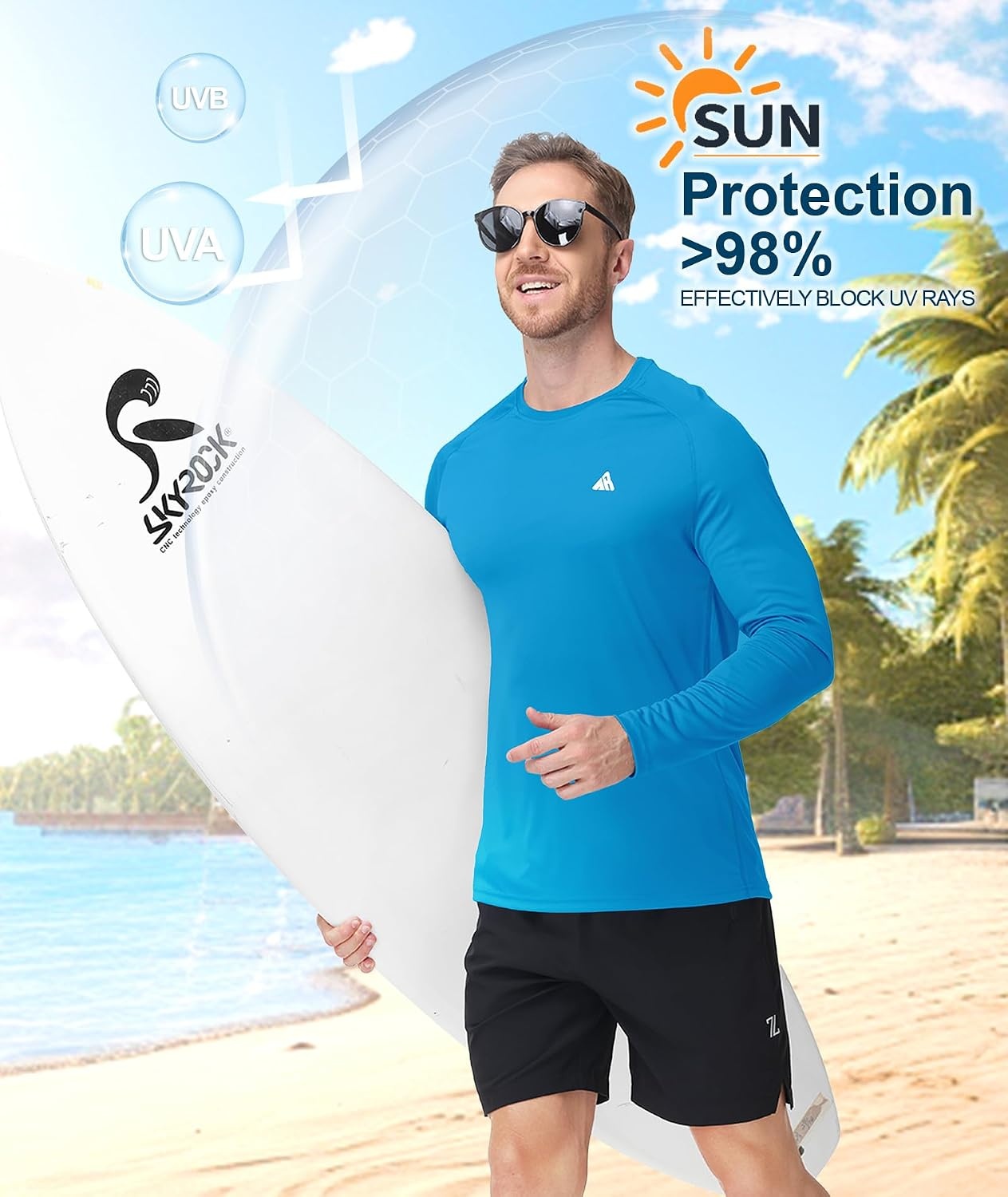 image:imageZITY Mens UPF 50 Sun Protection Shirts Long Sleeve Lightweight Rash GuardAzure Blue