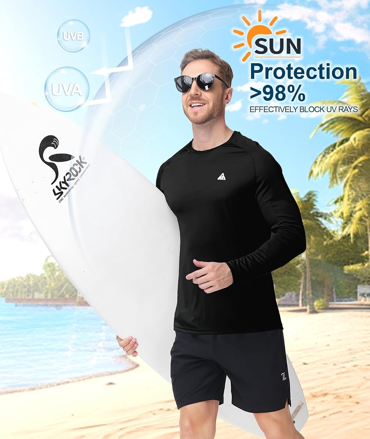 image:imageZITY Mens UPF 50 Sun Protection Shirts Long Sleeve Lightweight Rash GuardBlack