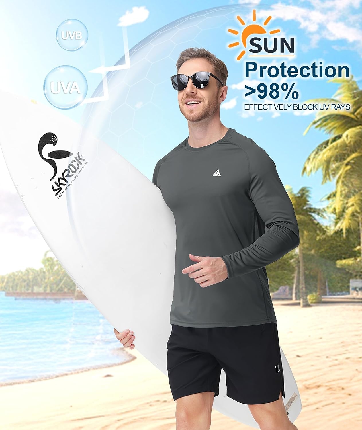 image:imageZITY Mens UPF 50 Sun Protection Shirts Long Sleeve Lightweight Rash GuardDark Grey