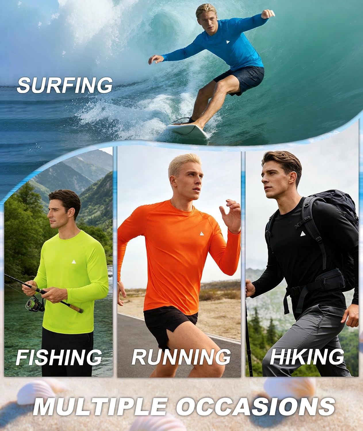 image:imageZITY Mens UPF 50 Sun Protection Shirts Long Sleeve Lightweight Rash GuardLight Blue