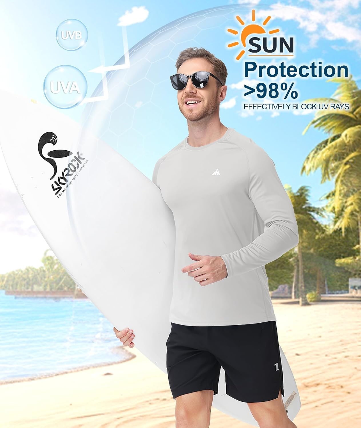 image:imageZITY Mens UPF 50 Sun Protection Shirts Long Sleeve Lightweight Rash GuardLight Grey