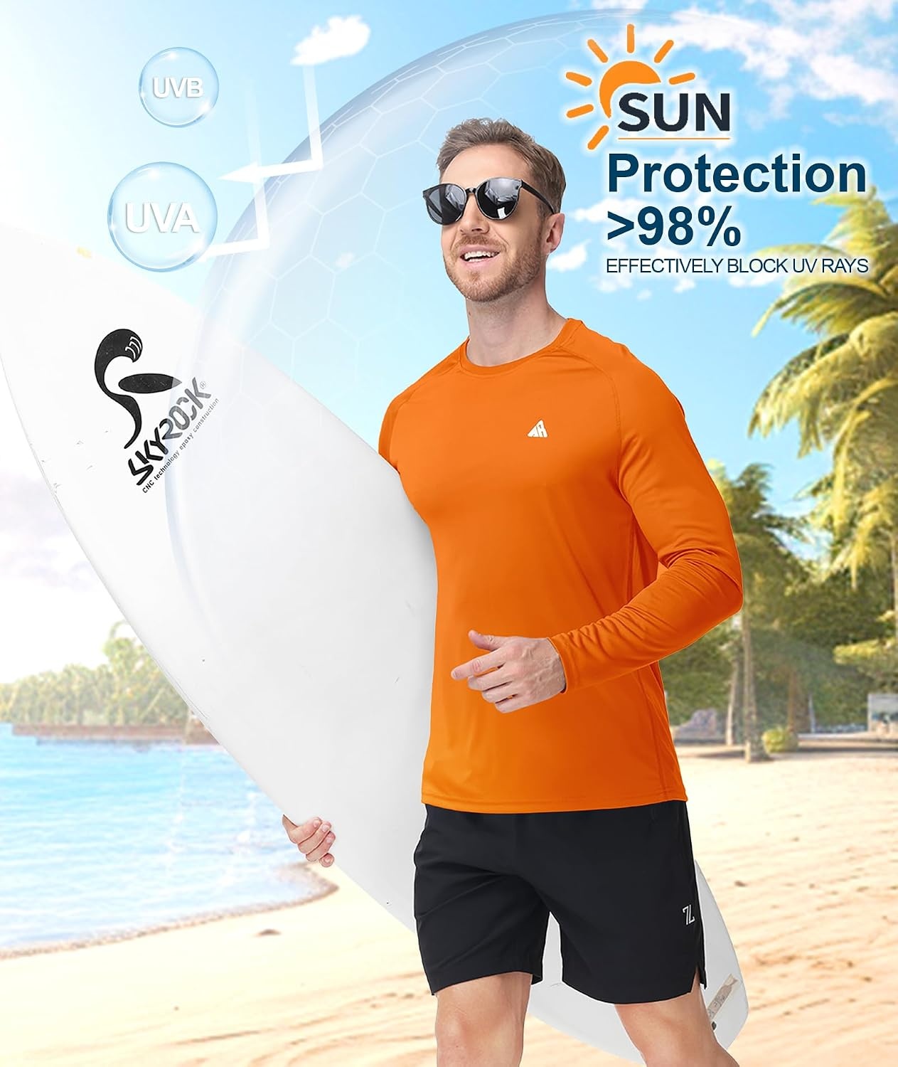 image:imageZITY Mens UPF 50 Sun Protection Shirts Long Sleeve Lightweight Rash GuardOrange