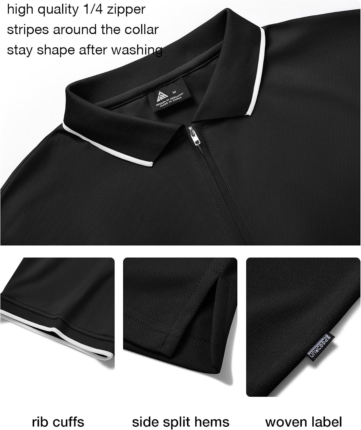 image:imageZITY Polo Shirts for Men Quarter Zip Short Sleeve Casual ShirtBlack