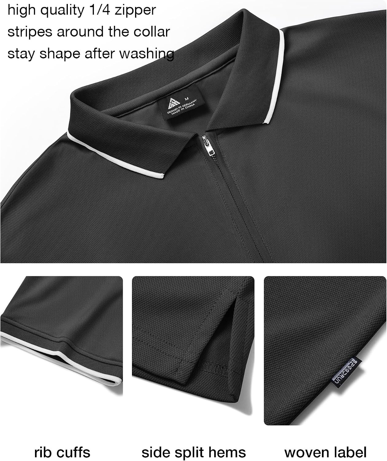 image:imageZITY Polo Shirts for Men Quarter Zip Short Sleeve Casual ShirtDark Grey