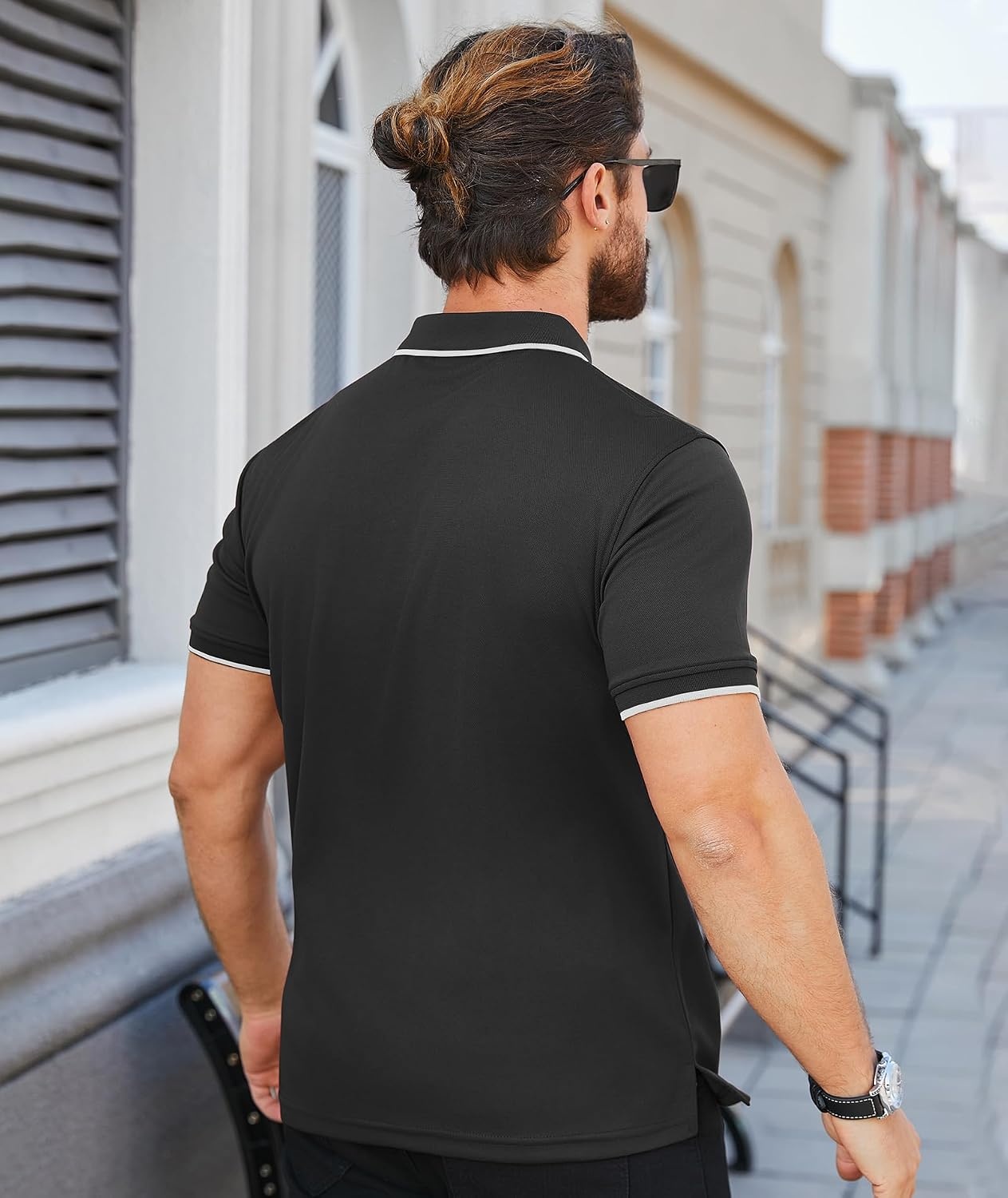 image:imageZITY Polo Shirts for Men Quarter Zip Short Sleeve Casual ShirtDark Grey