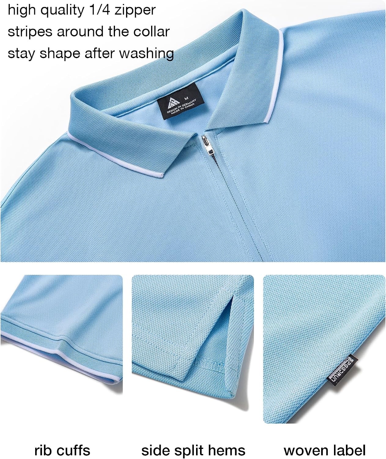 image:imageZITY Polo Shirts for Men Quarter Zip Short Sleeve Casual ShirtMoon Blue