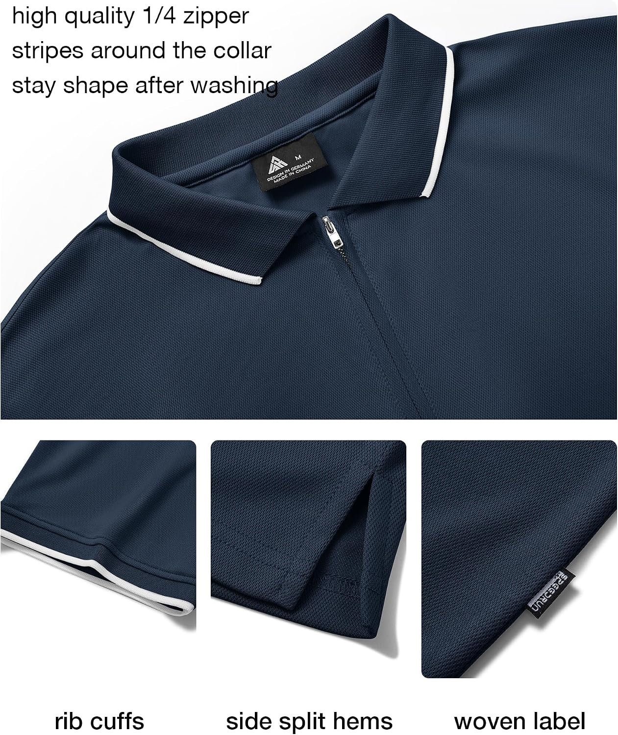 image:imageZITY Polo Shirts for Men Quarter Zip Short Sleeve Casual ShirtNavy
