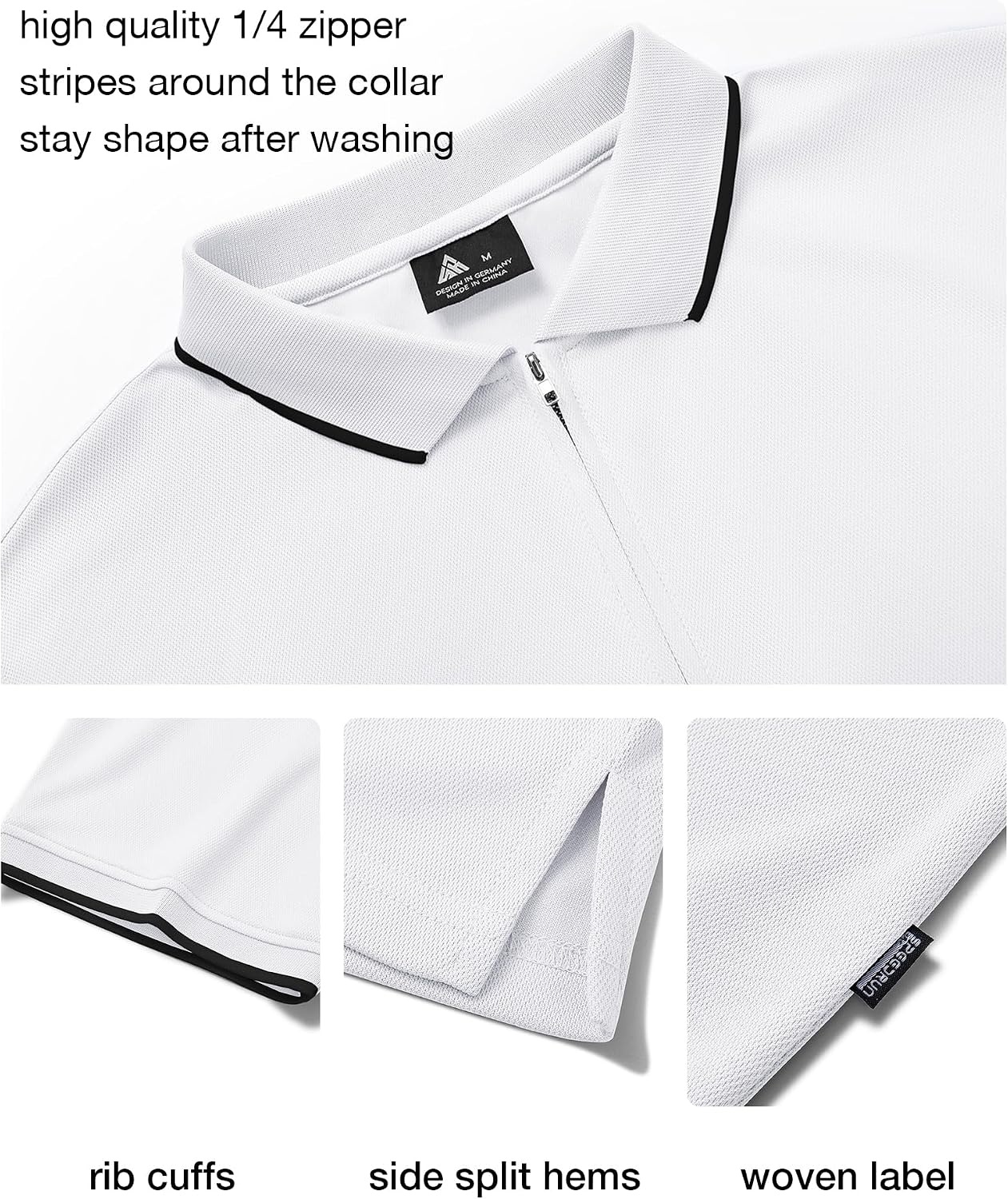 image:imageZITY Polo Shirts for Men Quarter Zip Short Sleeve Casual ShirtWhite