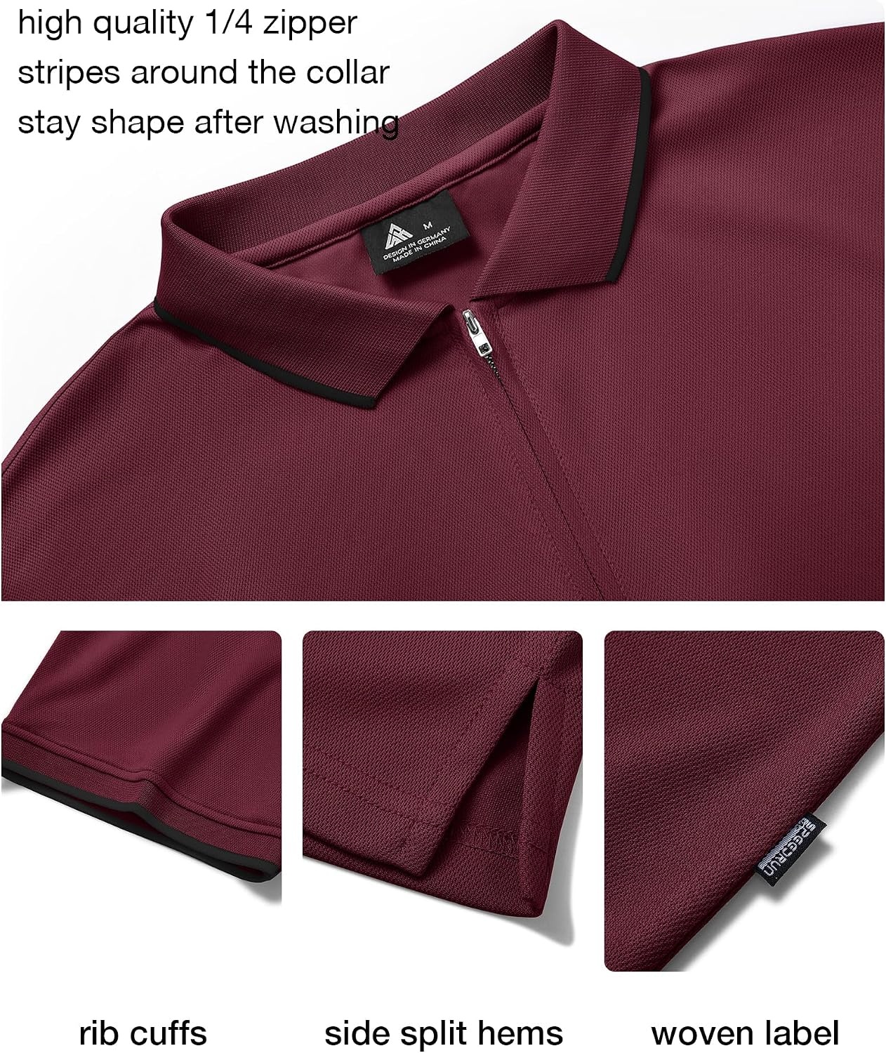 image:imageZITY Polo Shirts for Men Quarter Zip Short Sleeve Casual ShirtWine Red