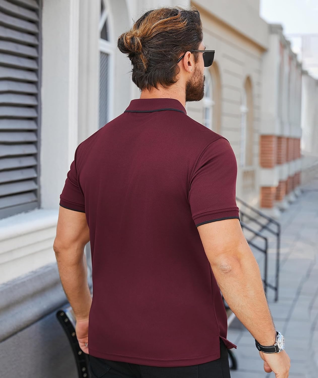 image:imageZITY Polo Shirts for Men Quarter Zip Short Sleeve Casual ShirtWine Red