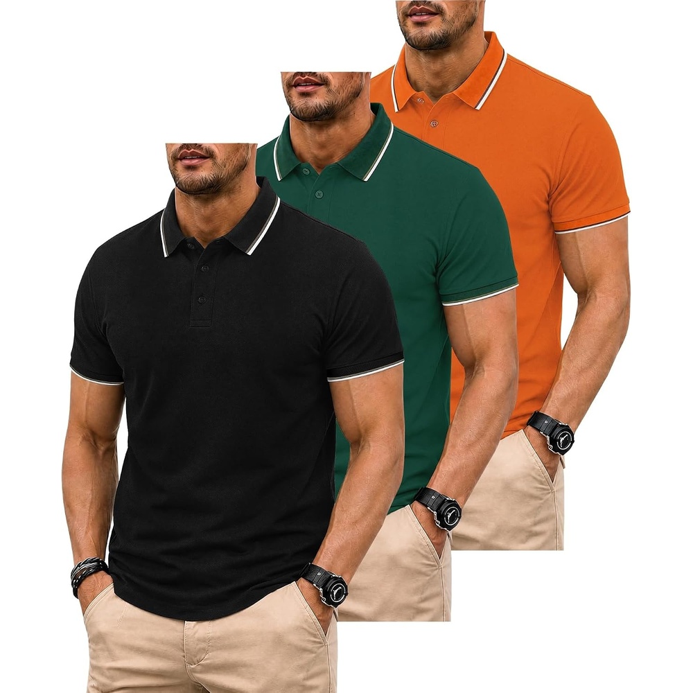 image:imageZITY 3 Pack Men Polo Shirts Short Sleeve Golf Shirts Casual TShirtsBlackforest Greendark Orange