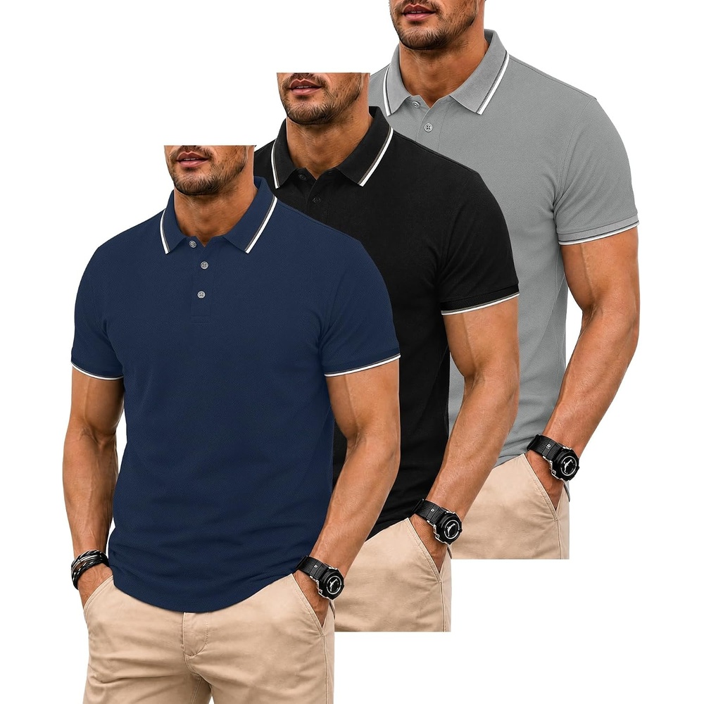 image:imageZITY 3 Pack Men Polo Shirts Short Sleeve Golf Shirts Casual TShirtsBlacknavylight Grey