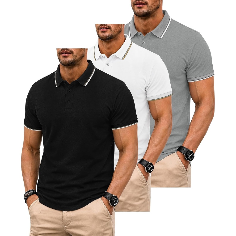 image:imageZITY 3 Pack Men Polo Shirts Short Sleeve Golf Shirts Casual TShirtsBlackwhitelight Grey