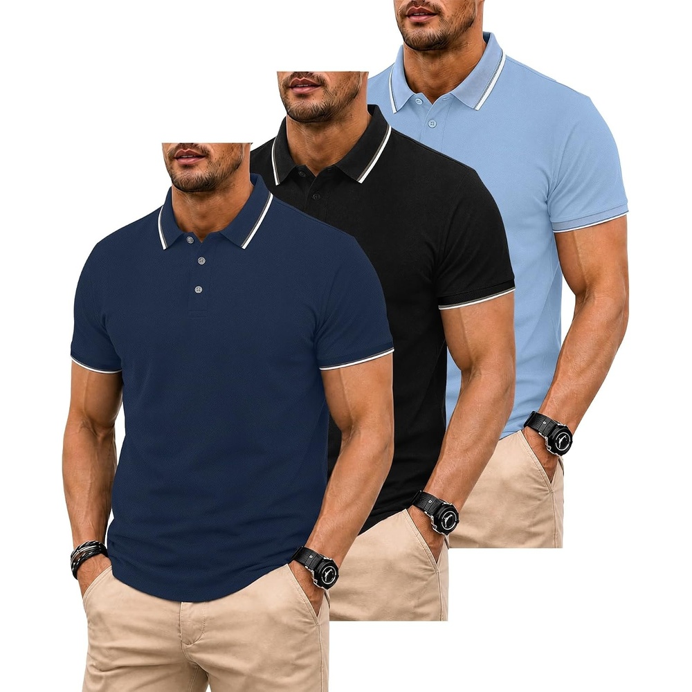 image:imageZITY 3 Pack Men Polo Shirts Short Sleeve Golf Shirts Casual TShirtsNavyblackmoonblue
