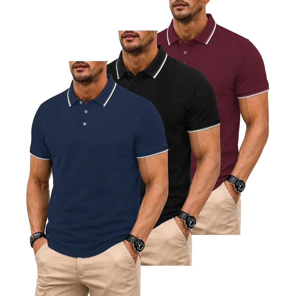 image:imageZITY 3 Pack Men Polo Shirts Short Sleeve Golf Shirts Casual TShirtsNavyblackred