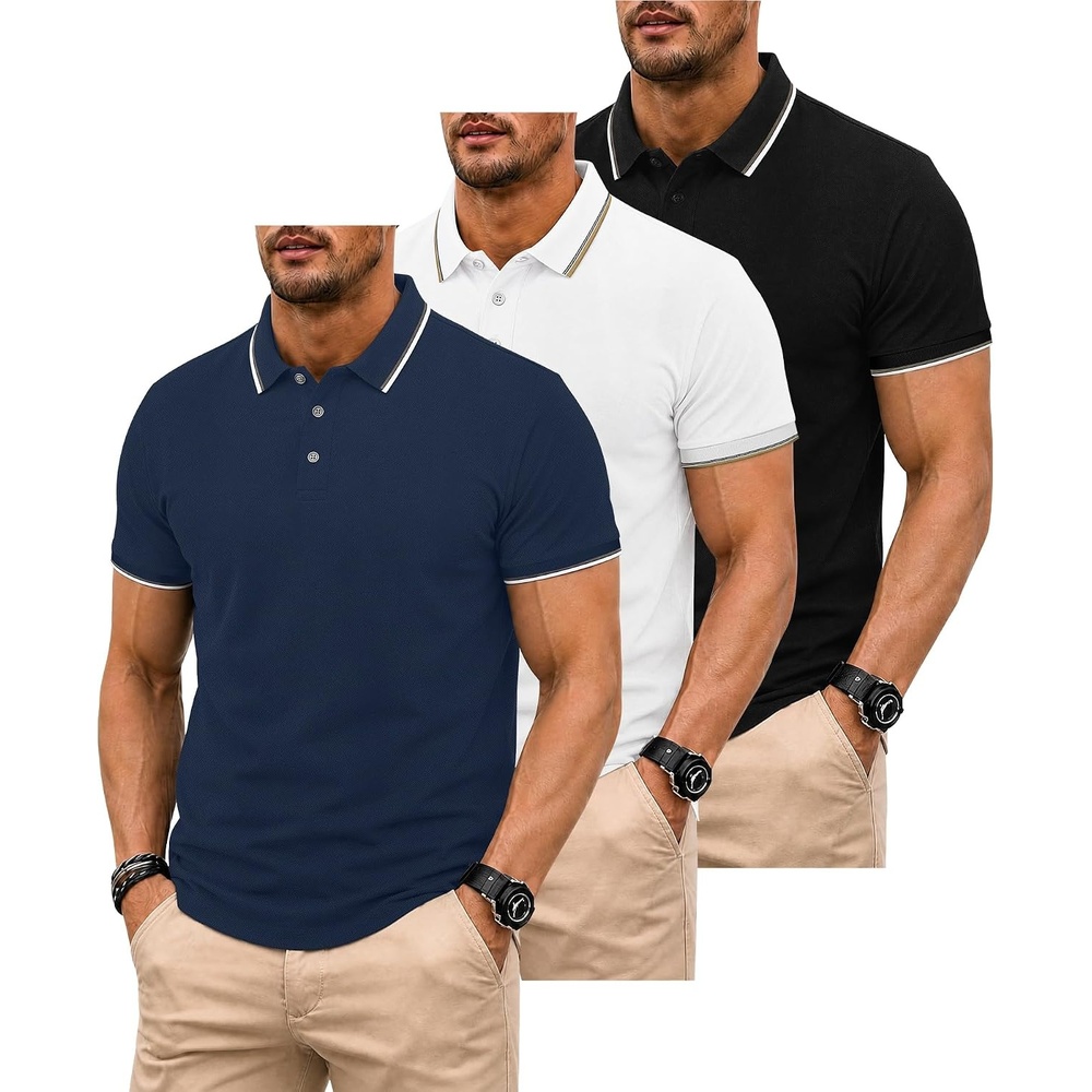 image:imageZITY 3 Pack Men Polo Shirts Short Sleeve Golf Shirts Casual TShirtsNavywhiteblack