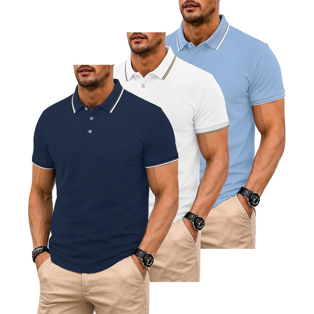 image:imageZITY 3 Pack Men Polo Shirts Short Sleeve Golf Shirts Casual TShirtsNavywhitemoonblue