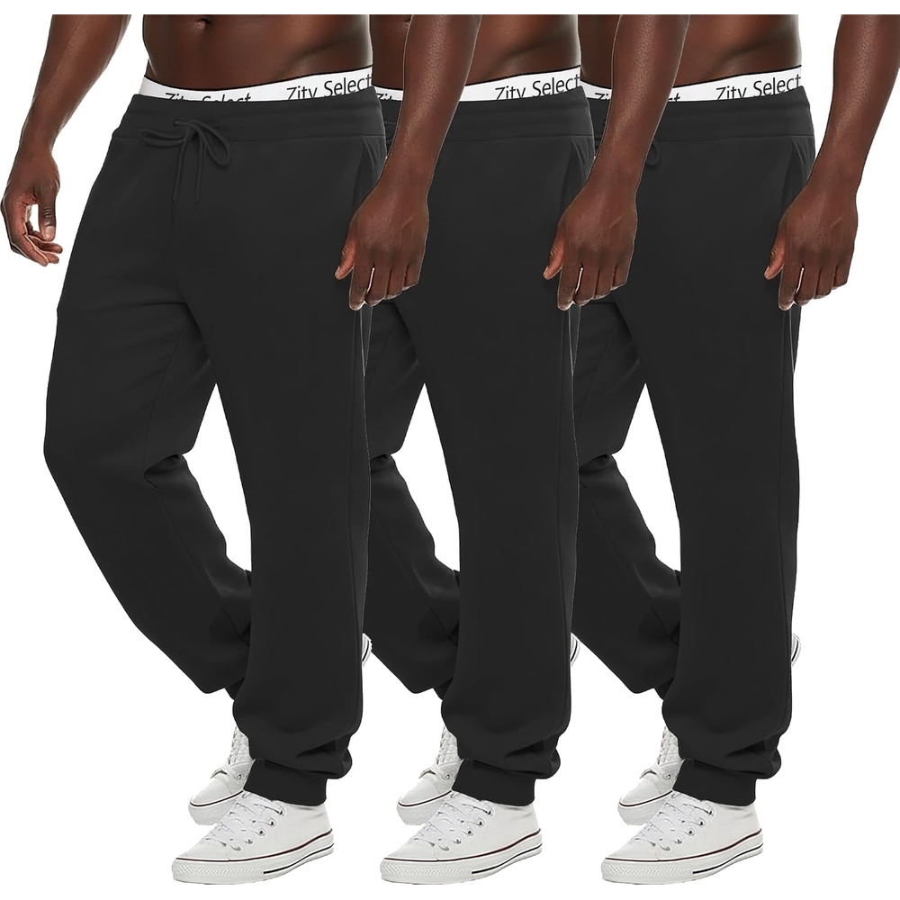 image:imageZITY 3 Pack Mens Fleece Jogger Sweatpants with Pockets and Drawstring Athletic Active Workout Gym Sweat Pants Running PantsBlack3