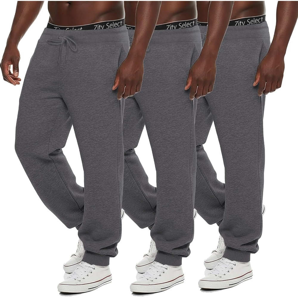 image:imageZITY 3 Pack Mens Fleece Jogger Sweatpants with Pockets and Drawstring Athletic Active Workout Gym Sweat Pants Running PantsDark Grey3