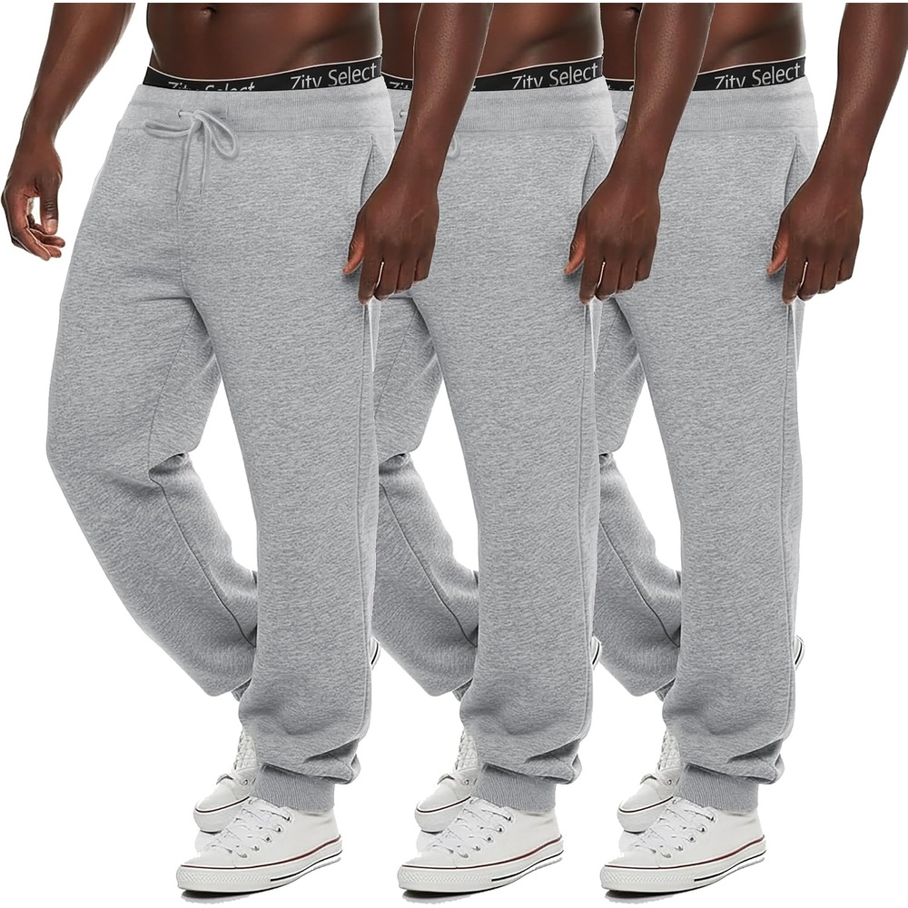 image:imageZITY 3 Pack Mens Fleece Jogger Sweatpants with Pockets and Drawstring Athletic Active Workout Gym Sweat Pants Running PantsLight Grey3