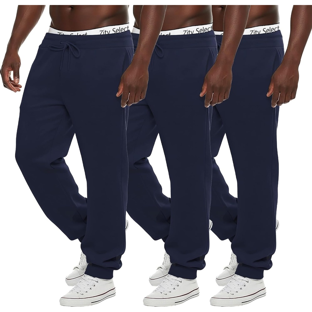 image:imageZITY 3 Pack Mens Fleece Jogger Sweatpants with Pockets and Drawstring Athletic Active Workout Gym Sweat Pants Running PantsNavy3