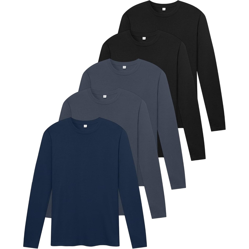 image:imageZITY 5 Pack Cotton Long Sleeve TShirt Crew Neck Basic Undershirts Soft Casual Breathable Shirts TopsBlack2grey2navy1