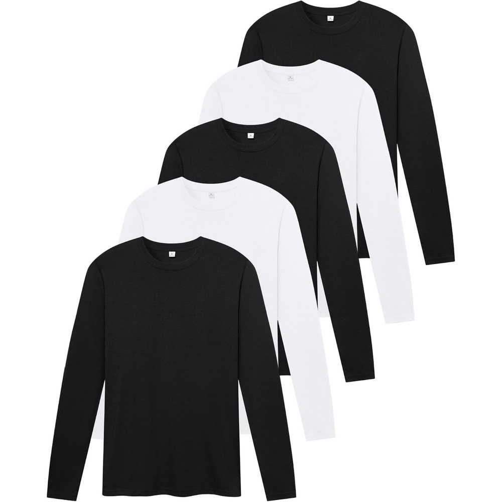 image:imageZITY 5 Pack Cotton Long Sleeve TShirt Crew Neck Basic Undershirts Soft Casual Breathable Shirts TopsBlack3white2