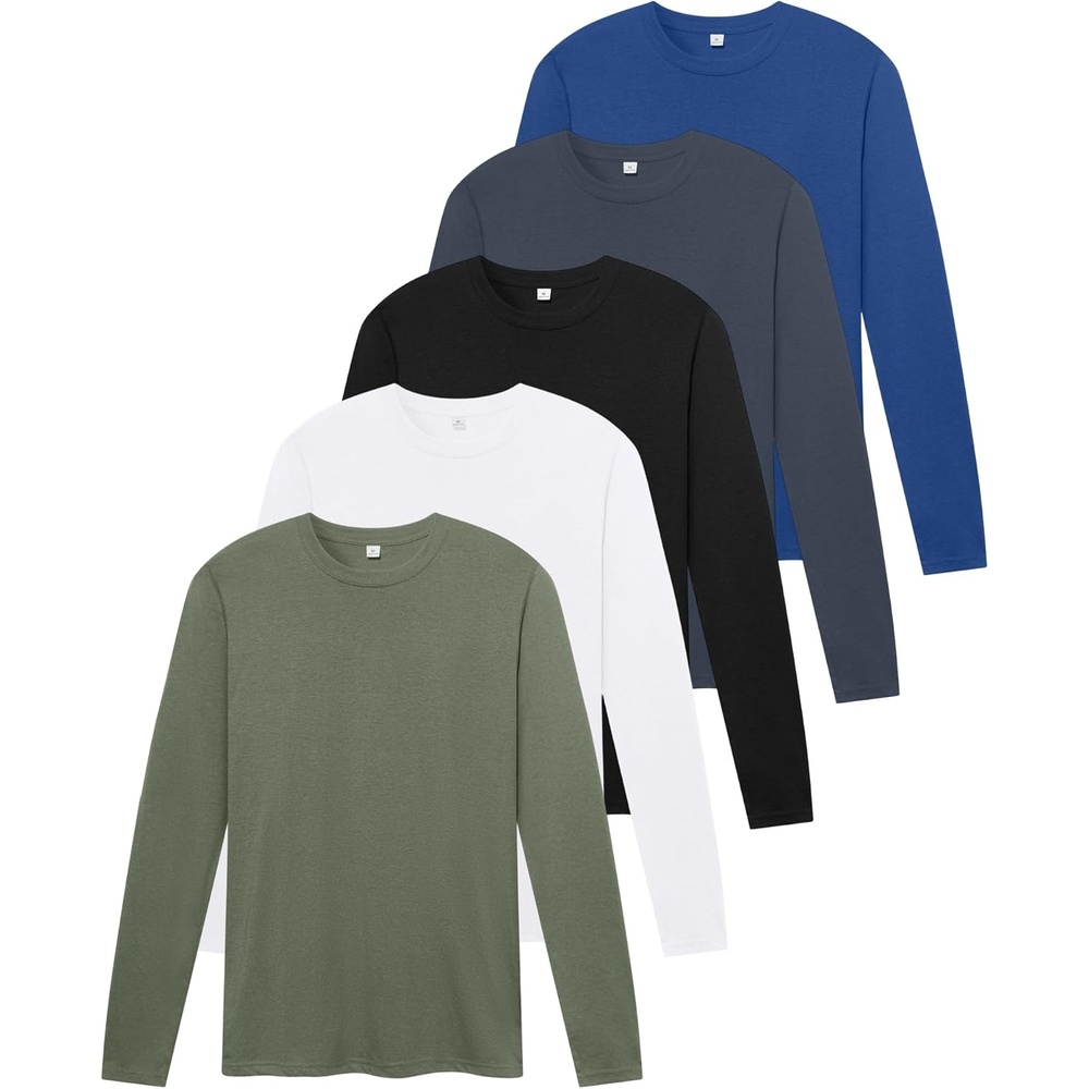 image:imageZITY 5 Pack Cotton Long Sleeve TShirt Crew Neck Basic Undershirts Soft Casual Breathable Shirts TopsBlackwhitegreyroyal Bluearmy Green