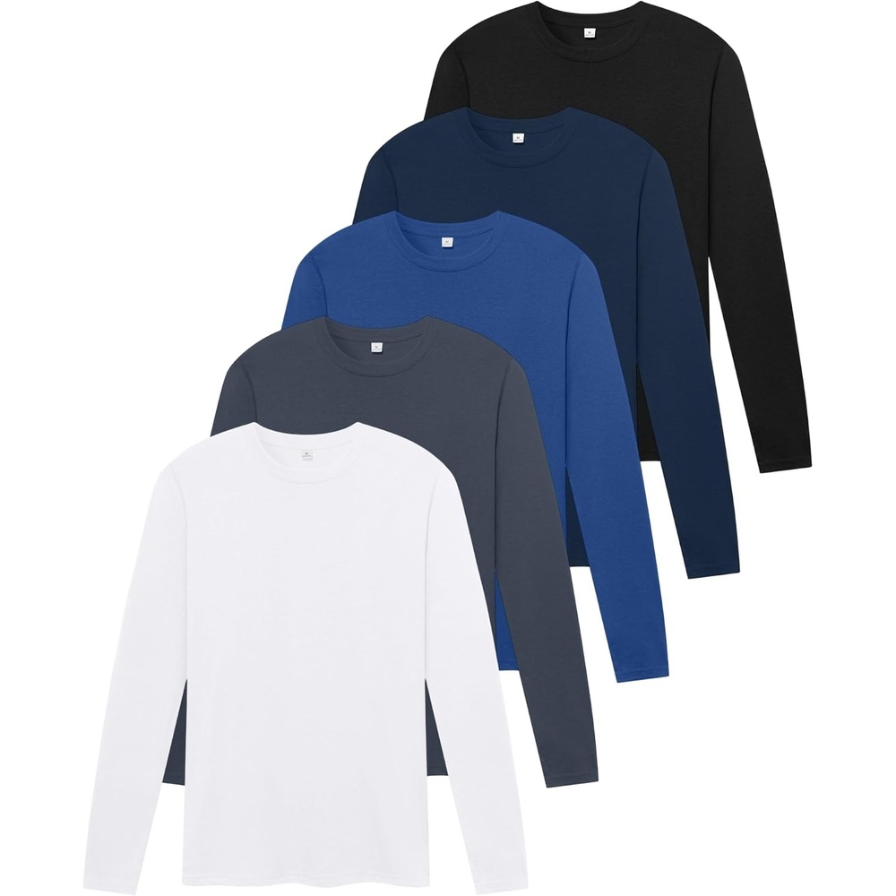 image:imageZITY 5 Pack Cotton Long Sleeve TShirt Crew Neck Basic Undershirts Soft Casual Breathable Shirts TopsBlackwhitegreyroyal Bluenavy