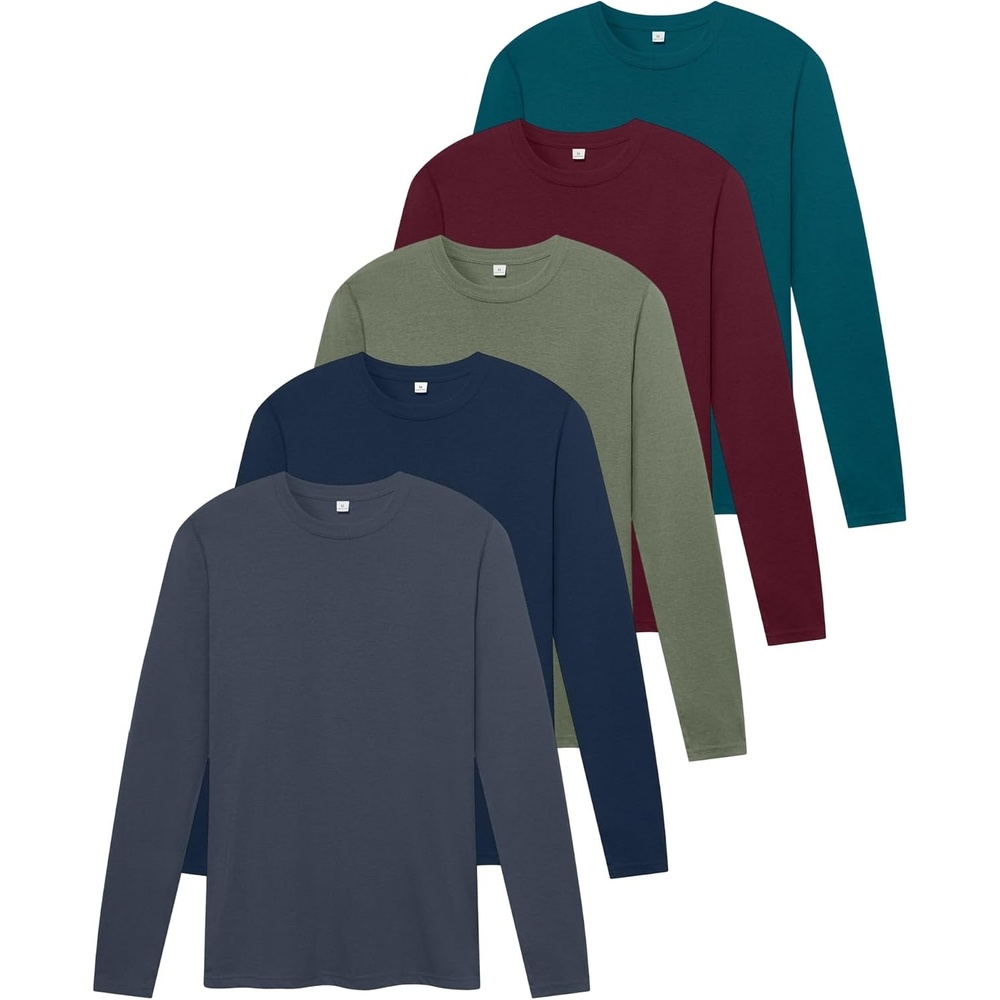 image:imageZITY 5 Pack Cotton Long Sleeve TShirt Crew Neck Basic Undershirts Soft Casual Breathable Shirts TopsDark Teal Bluegreyarmy Greennavywine Red