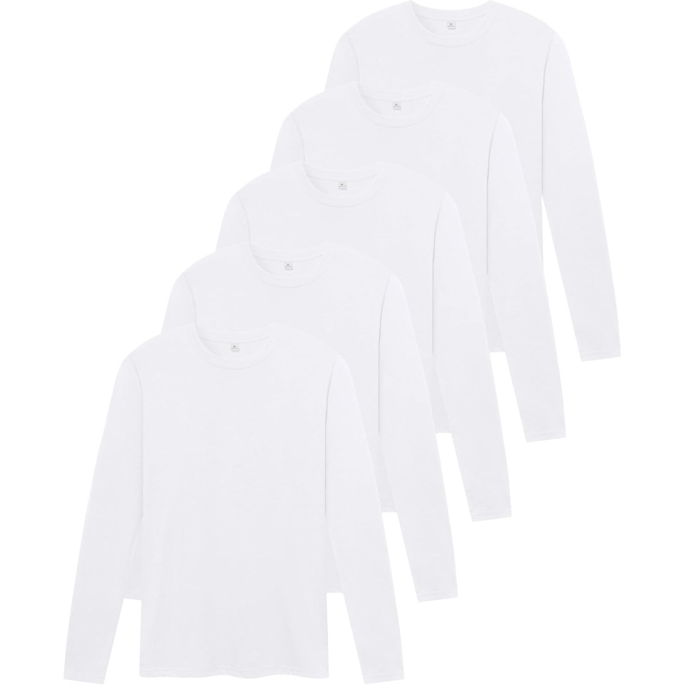 image:imageZITY 5 Pack Cotton Long Sleeve TShirt Crew Neck Basic Undershirts Soft Casual Breathable Shirts TopsWhite5